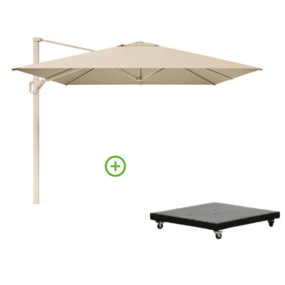 challenger t² zweefparasol premium doek | 350x260cm met monza parasolvoet 90kg | champagne/teak look