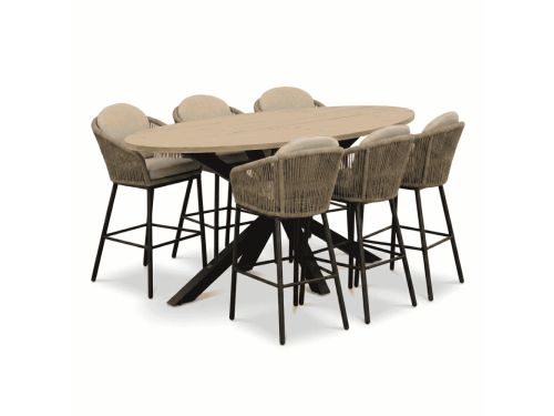 Cleve antraciet/Mara Sahara Dust dining barset | 6 personen | teakhout + touw | 240cm