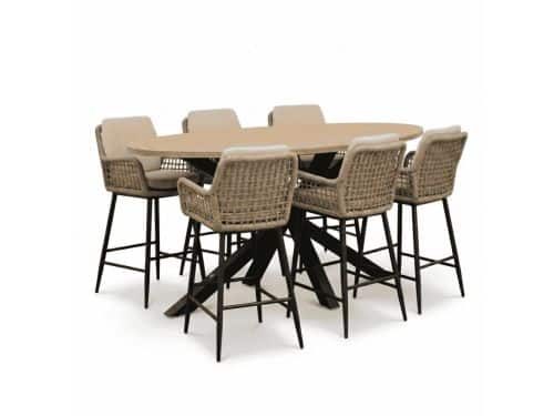 Cleve antraciet/Valencia Sahara Dust dining barset | 6 personen | teakhout + touw | 240cm