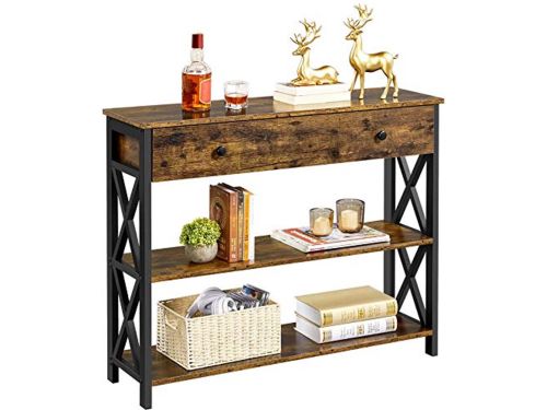 Consoletafel met Lade en Open Planken - X-Vormig Frame