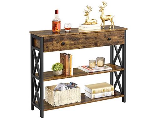 Consoletafel met Lade en Open Planken - X-Vormig Frame
