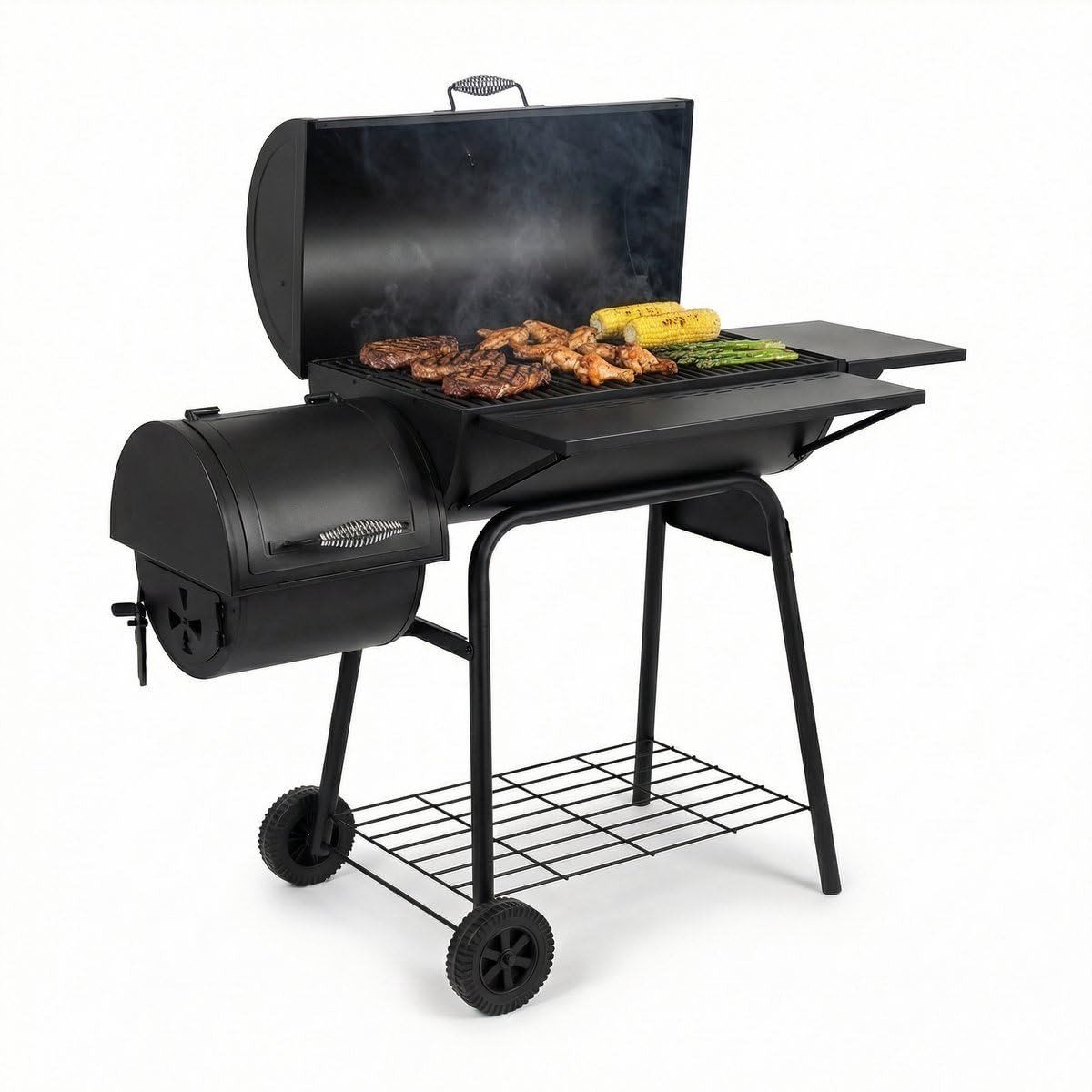 dailygoods houtskool smoker 136 cm met warmhoudrek en zijtafel