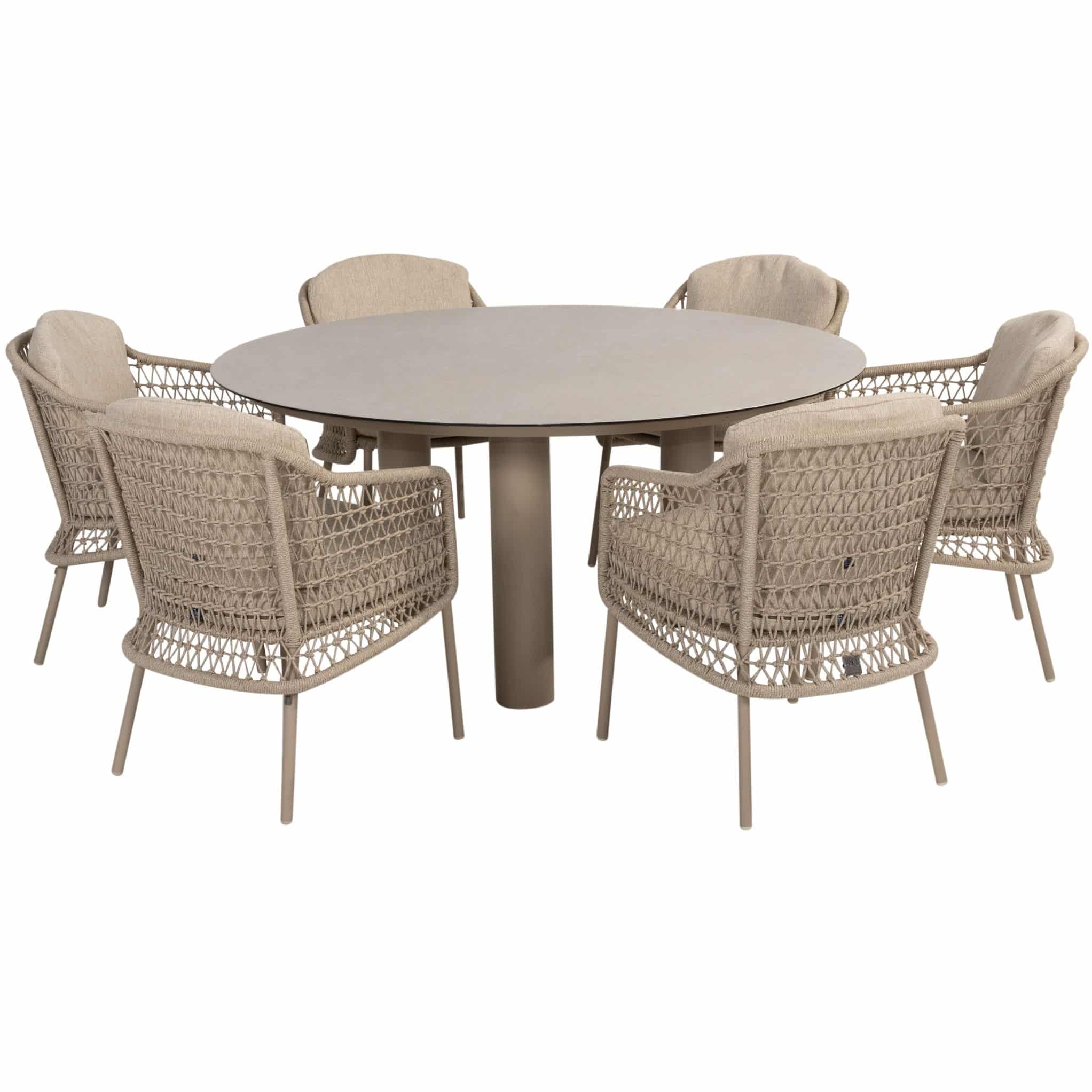 donato puccini dining tuinset 7 delig 160 cm rond keramiek latte 4 seasons outdoor