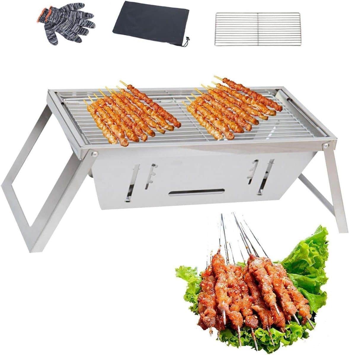 draagbare opvouwbare houtskoolgrill | heavy duty roestvrijstalen bbq voor kamperen