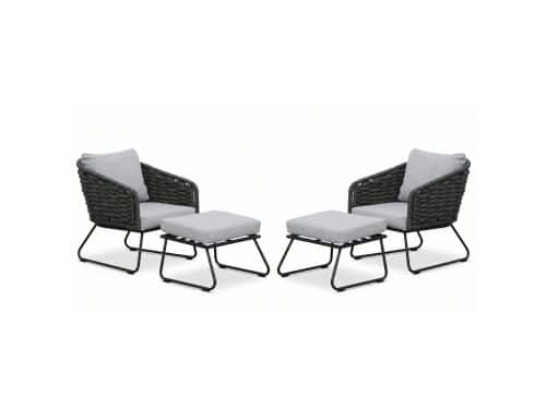 Flora lounge balkonset 2 personen | touw + aluminium | Stone Grey | 4-delig