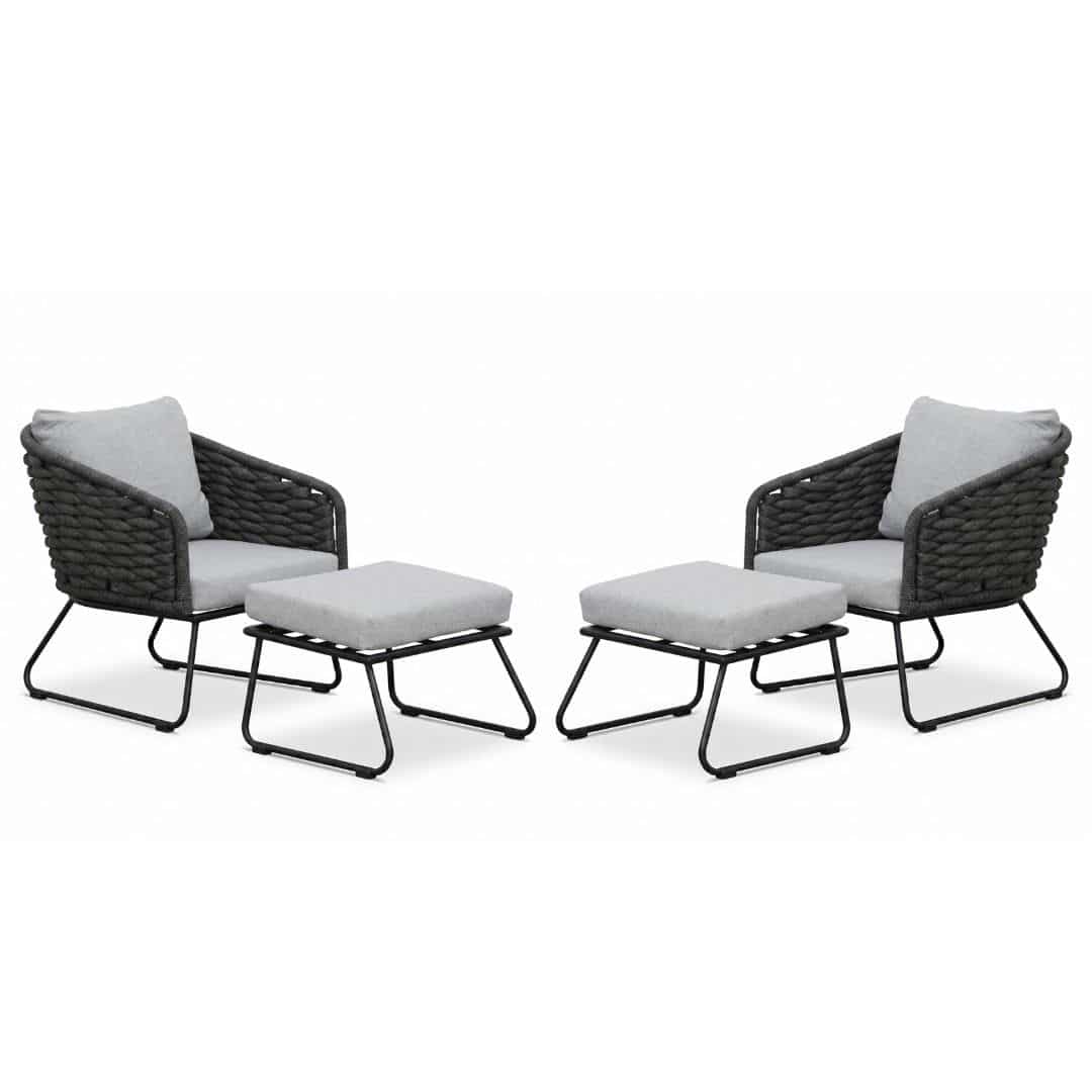 flora lounge balkonset 2 personen | touw + aluminium | stone grey | 4 delig