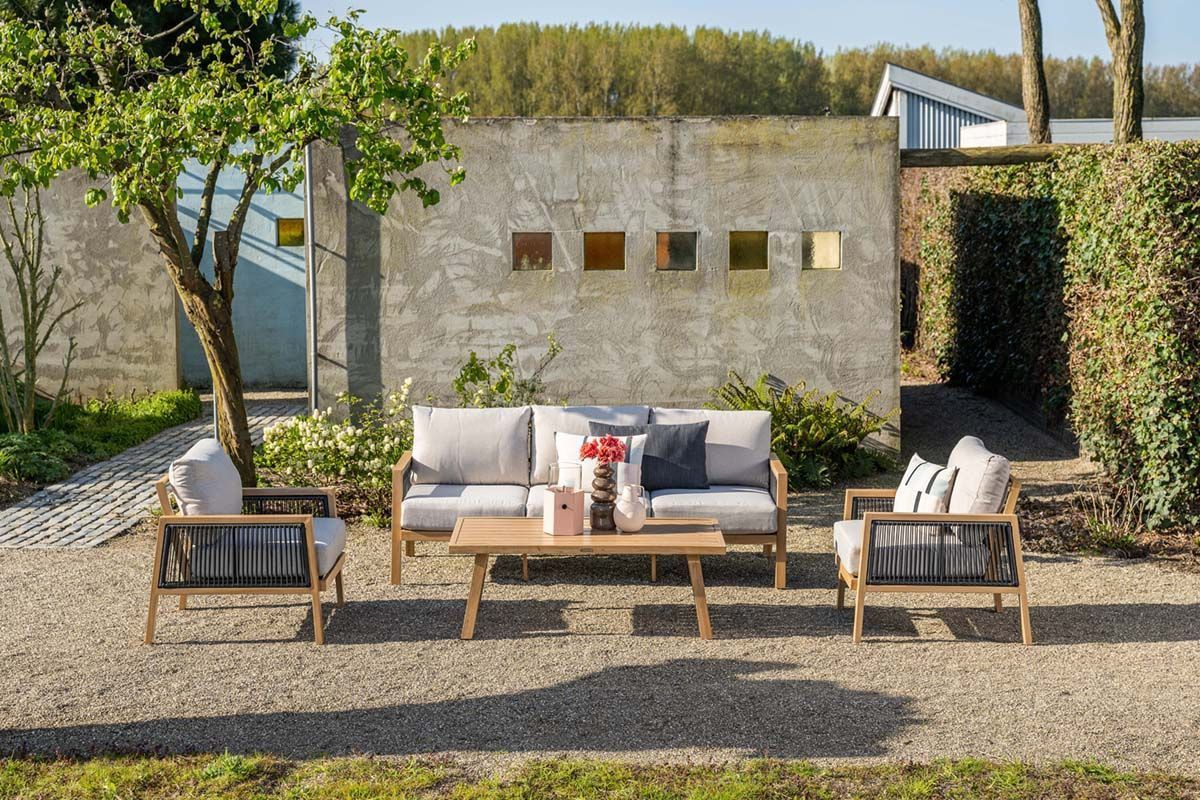 garden impressions decala loungeset 4 delig aluminium light teak look desert sand