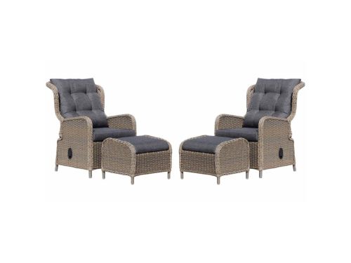 Glasgow lounge balkonset - verstelbaar 2 personen | wicker + aluminium | Ash Grey | 4-delig