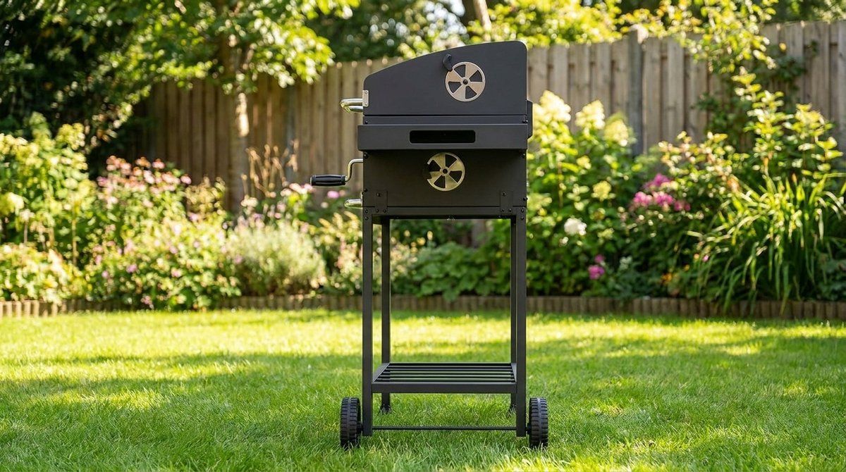 houtskool barbecue grillwagen met deksel en thermometer house&garden premium