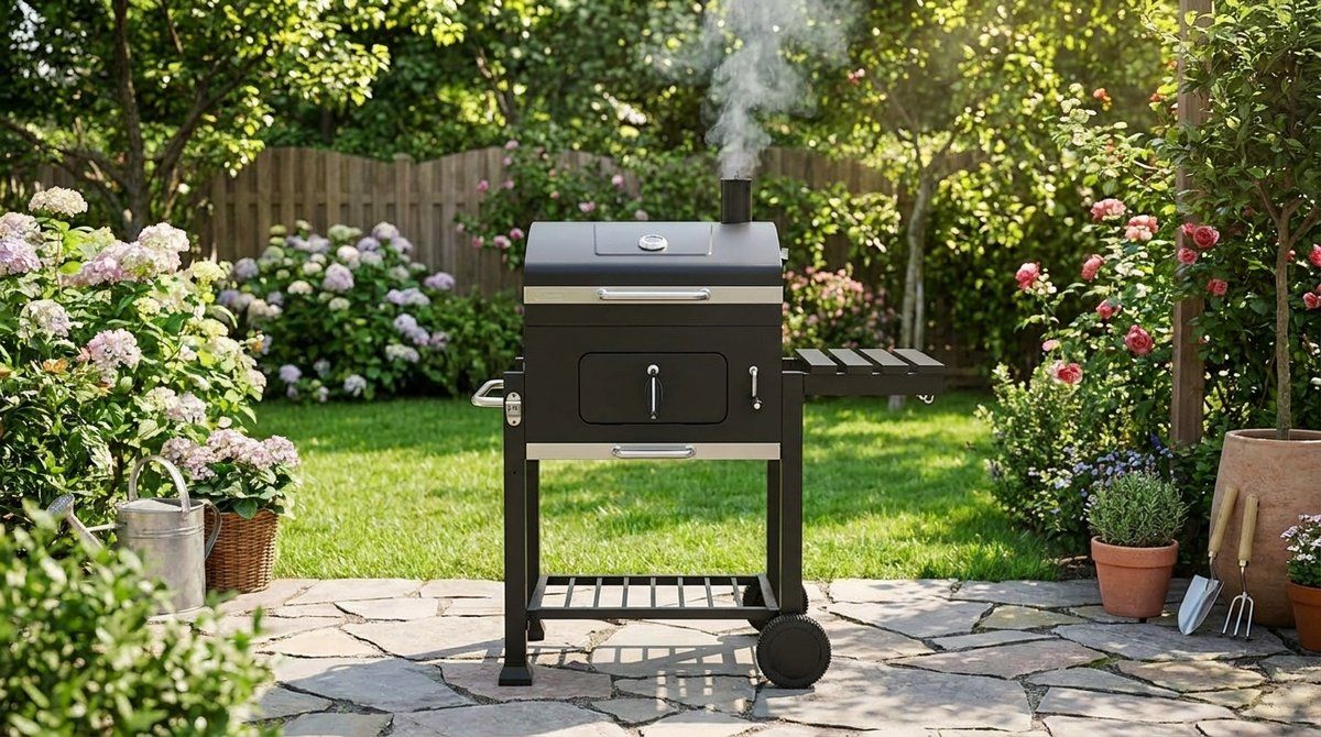 houtskool barbecue grillwagen met deksel en thermometer house&garden toronto