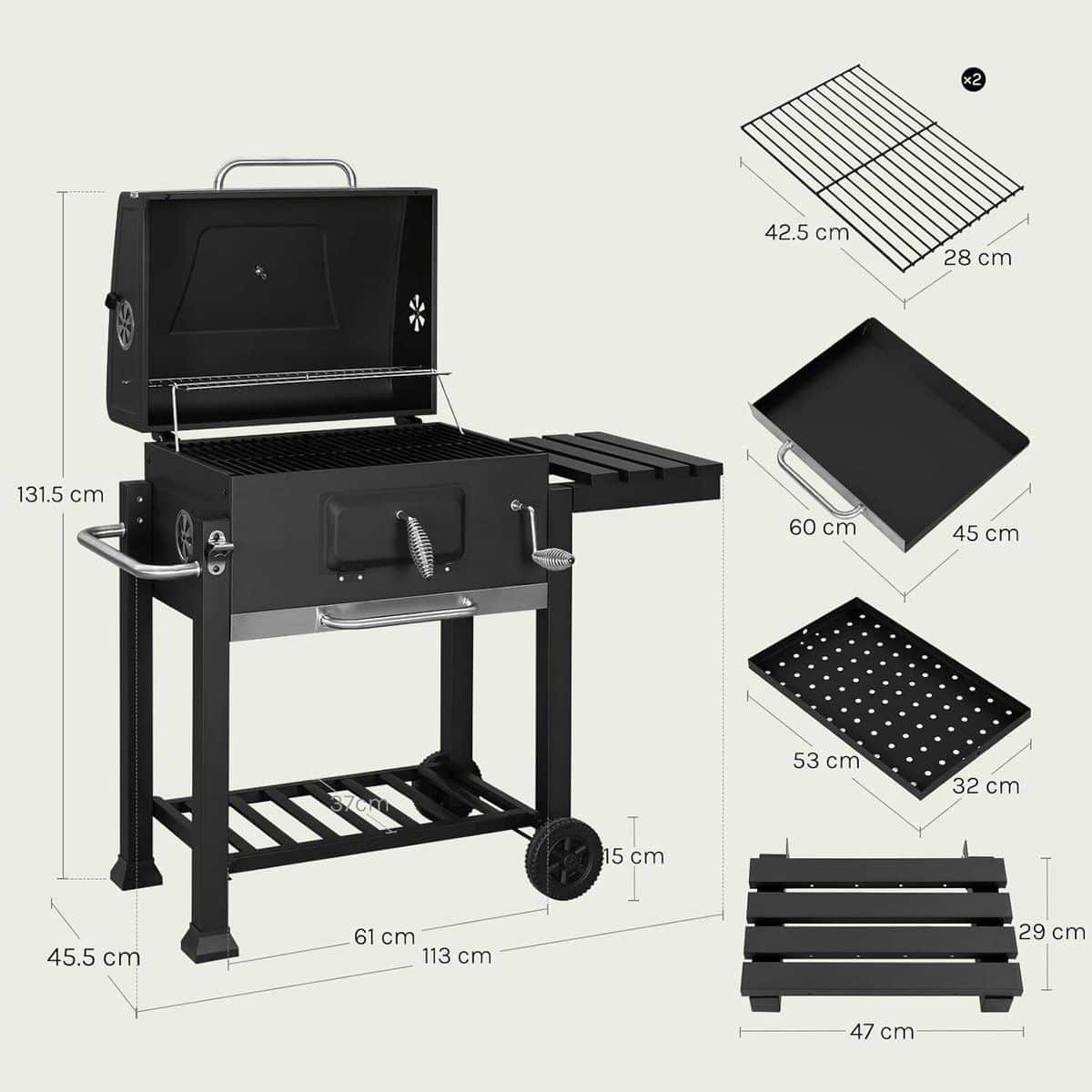 houtskool barbecue grillwagen xxl house&garden smoker bbq met deksel