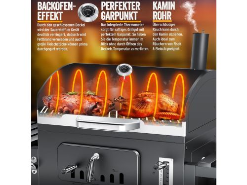 Houtskool Barbecue Grillwagen XXL met Deksel en Thermometer