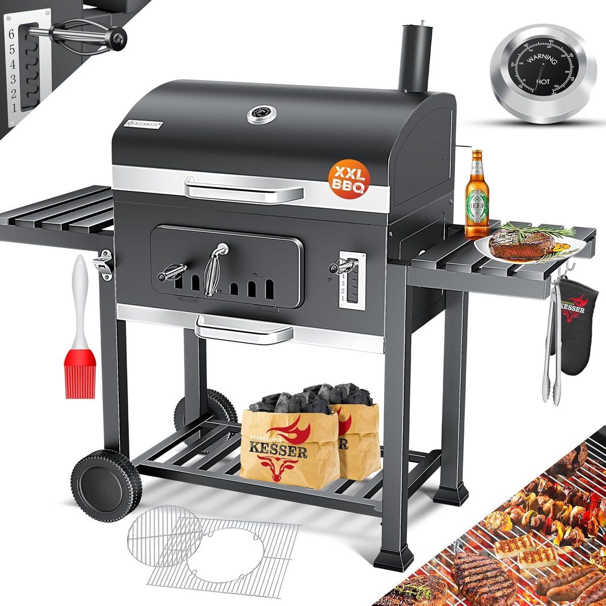 houtskool barbecue trolley bbq grill wagen buiten koken