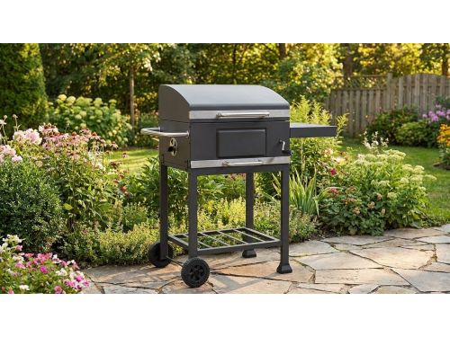 Houtskool BBQ Grillwagen met Deksel - In Hoogte Verstelbare Barbecue