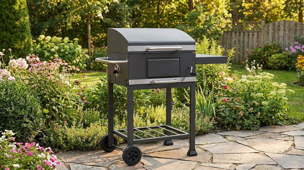 houtskool bbq grillwagen met deksel in hoogte verstelbare barbecue