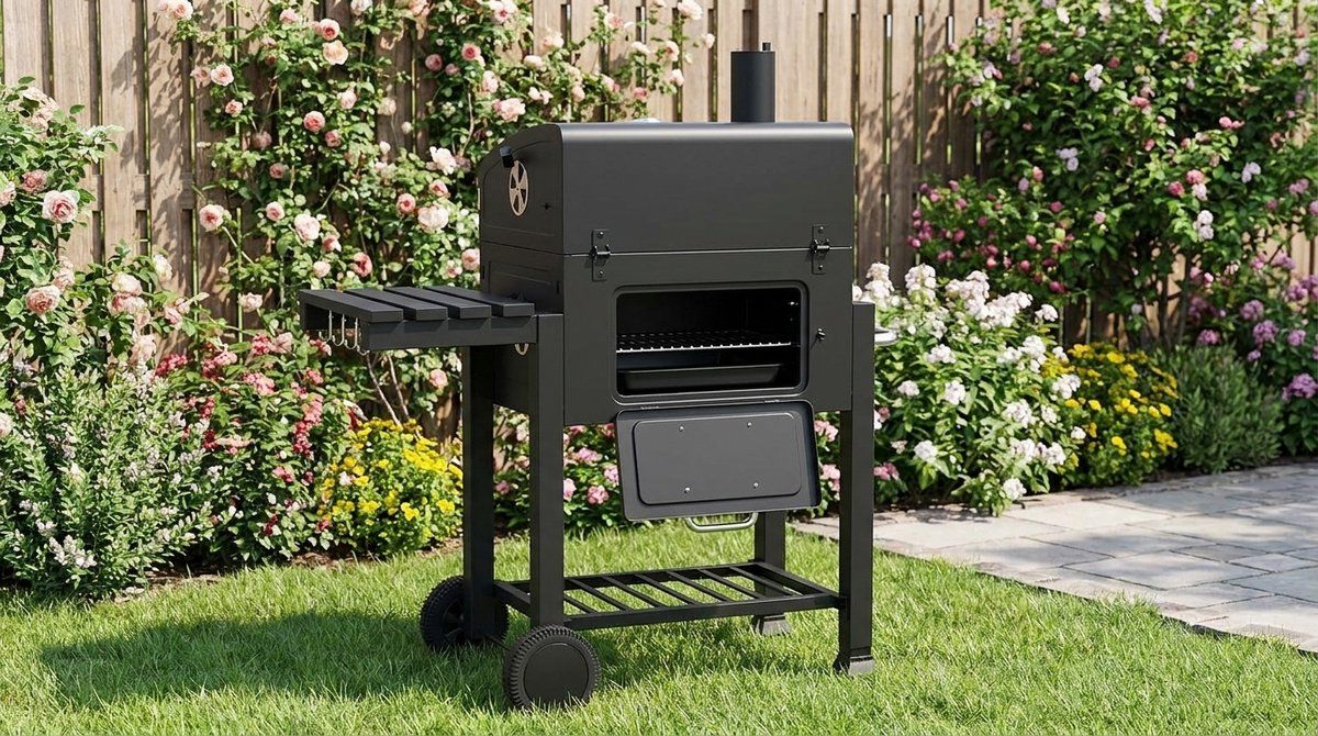houtskool bbq grillwagen met deksel in hoogte verstelbare barbecue
