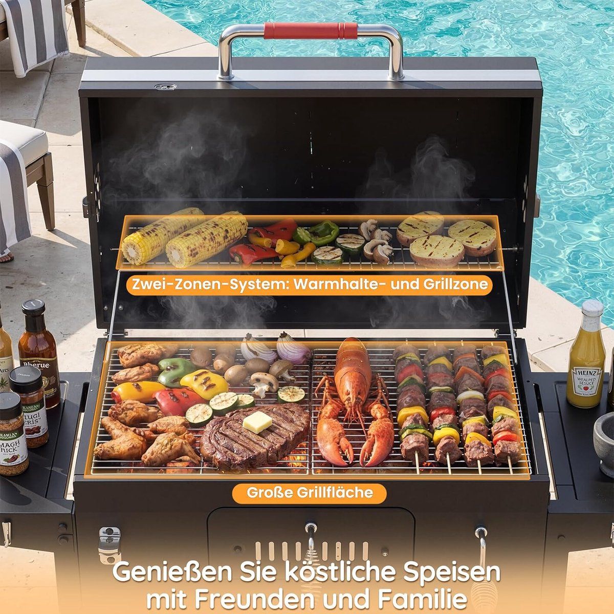 houtskool bbq grillwagen xxl met smoker en deksel