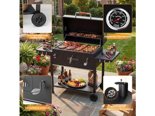 Houtskool BBQ Grillwagen XXL - Smoker & Rookoven Grill 71x43
