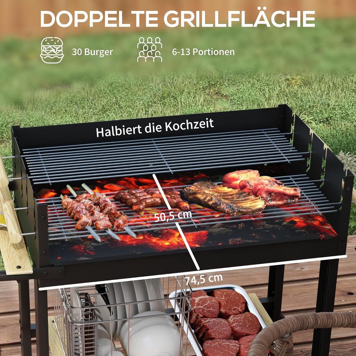 houtskoolbarbecue grillwagen house&garden dual grill premium bbq met 2