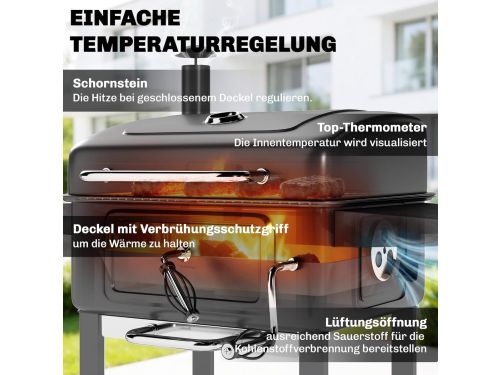 Houtskoolbarbecue Grillwagen met Deksel en Thermometer - House&Garden XXL Smoker