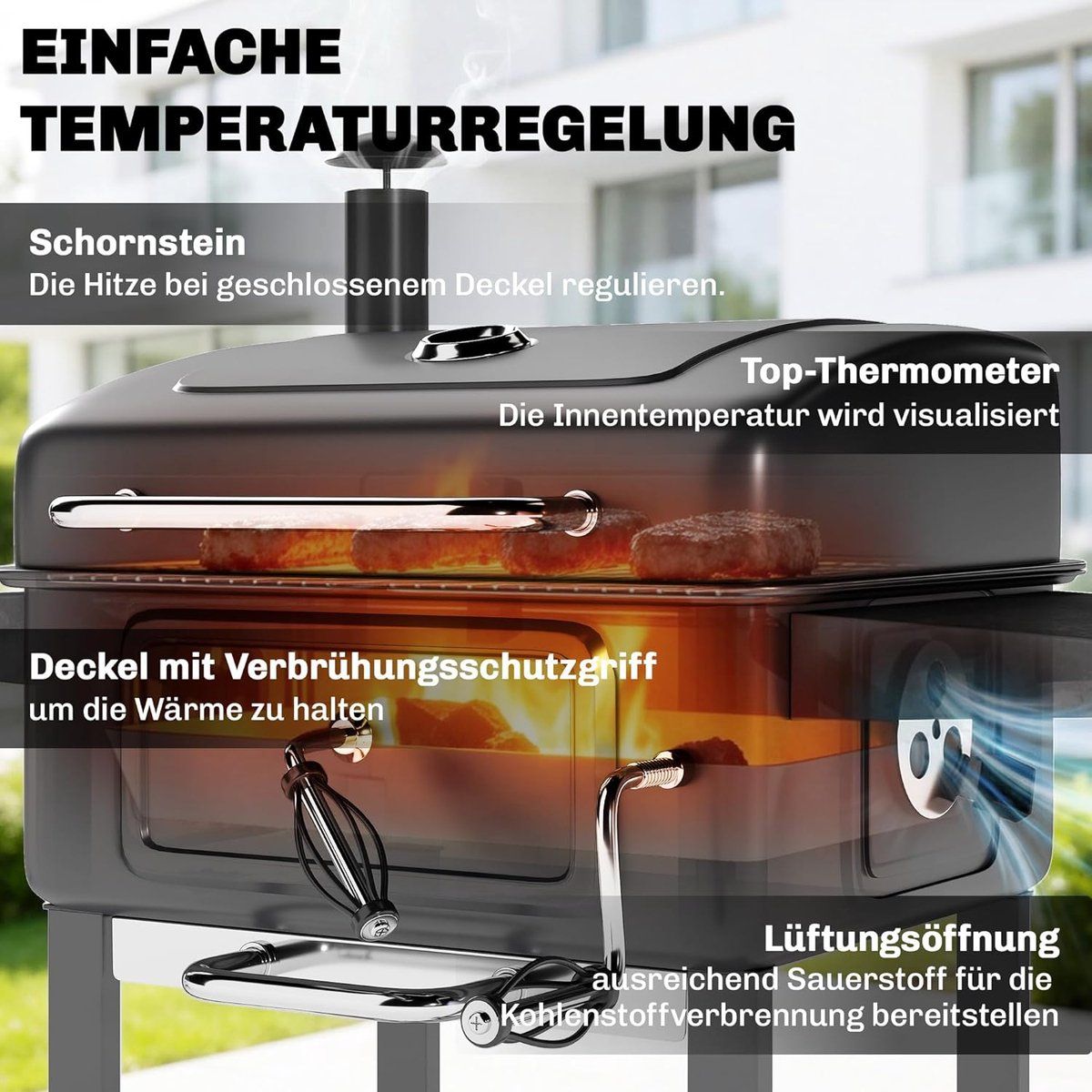 houtskoolbarbecue grillwagen met deksel en thermometer house&garden xxl smoker