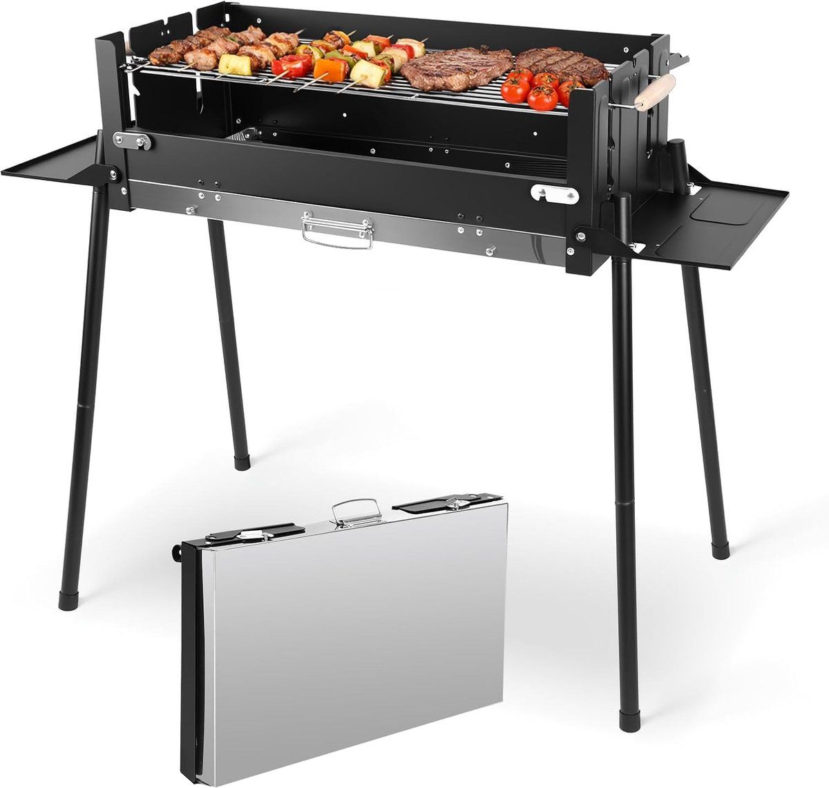 houtskoolbarbecue opvouwbaar draagbare bbq met zijtafels voor 5