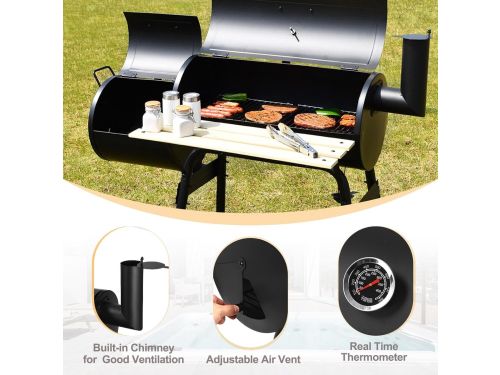 Houtskoolbarbecue Rookoven Grillwagen 2-in-1 - House&Garden BBQ Smoker met Thermometer