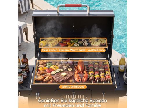 Houtskoolbarbecue XXL Smoker Grillwagen met Bakplaat - House&Garden Luxe BBQ