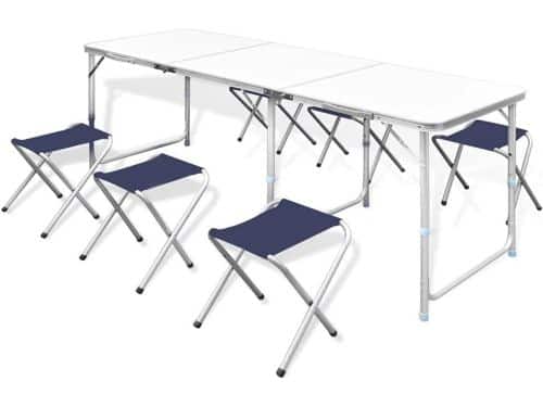 Inklapbare Barset Tuin met 6 Verstelbare Krukken - Tafel 180x60
