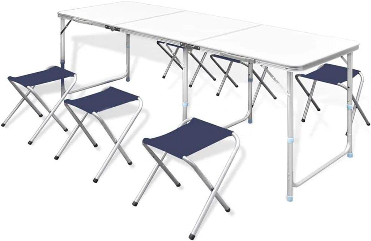 inklapbare barset tuin met 6 verstelbare krukken tafel 180×60