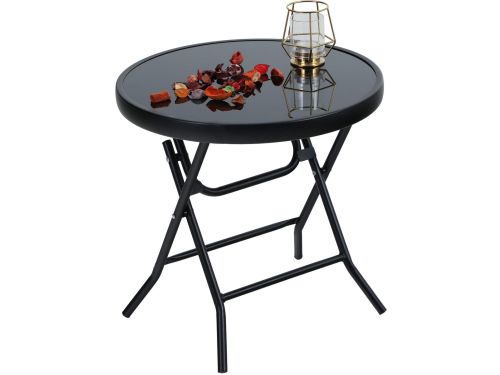 Inklapbare ronde bijzettafel, glas, van metaal, tuintafel, koffietafel