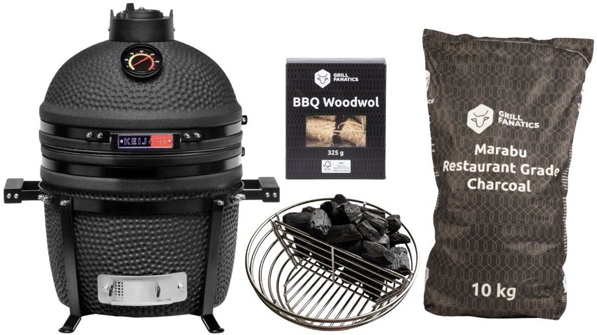 keij kamado bbq startersset legend compact black 15 inch