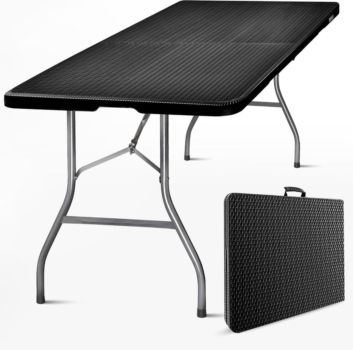 klaptafel 180 cm rechthoekig rattanlook zwart hdpe 3.5 cm