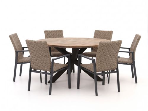 Manifesto Villongo/ROUGH-Y ø150cm dining tuinset 7-delig stapelbaar - Laagste prijsgarantie!