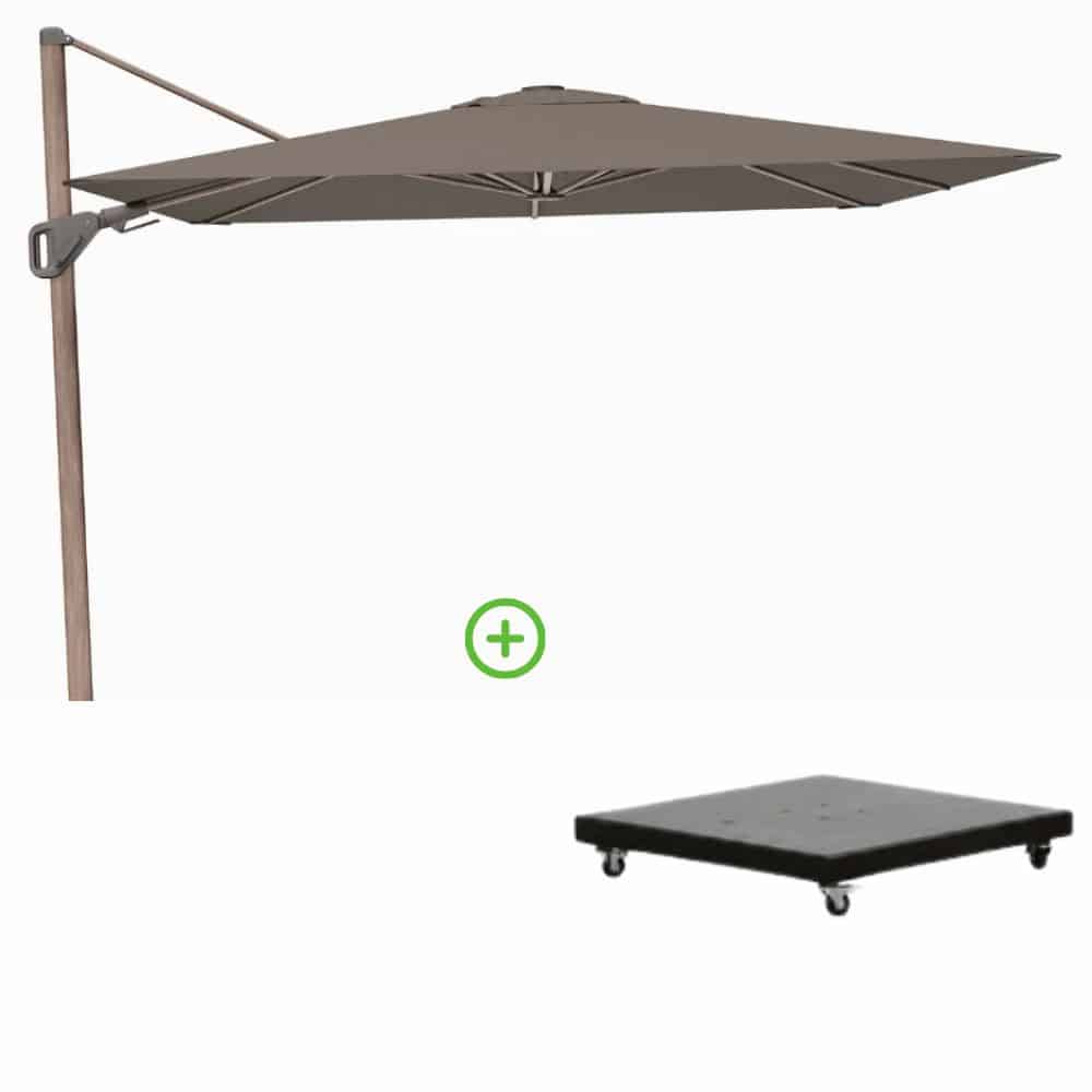 nexus t² zweefparasol premium doek | 300×300 met monza parasolvoet 90kg | havana/mocha