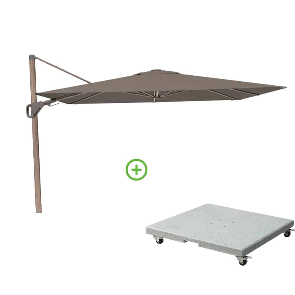 nexus t² zweefparasol premium doek | 300×300 met rocca parasolvoet 90kg | havana/mocha