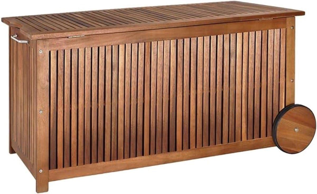 opbergbox tuin 120x55x60cm 350l weerbestendig met wieltjes acacia hout