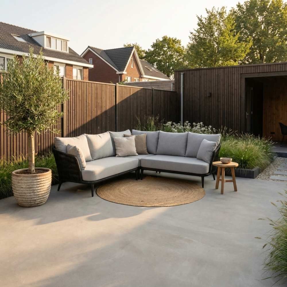 palermo hoek loungeset 5 personen | aluminium + touw | stone grey | 4 delig 230x230cm