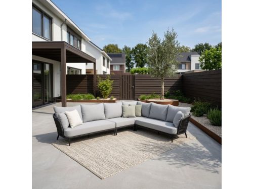 Palermo hoek loungeset 5 personen incl. tussenelement | aluminium + touw | Stone Grey | 4-delig