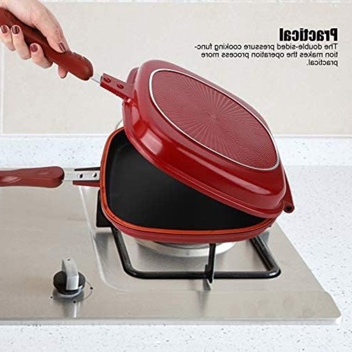 praktische 28 cm dubbelzijdige koekenpan voor steak en bbq