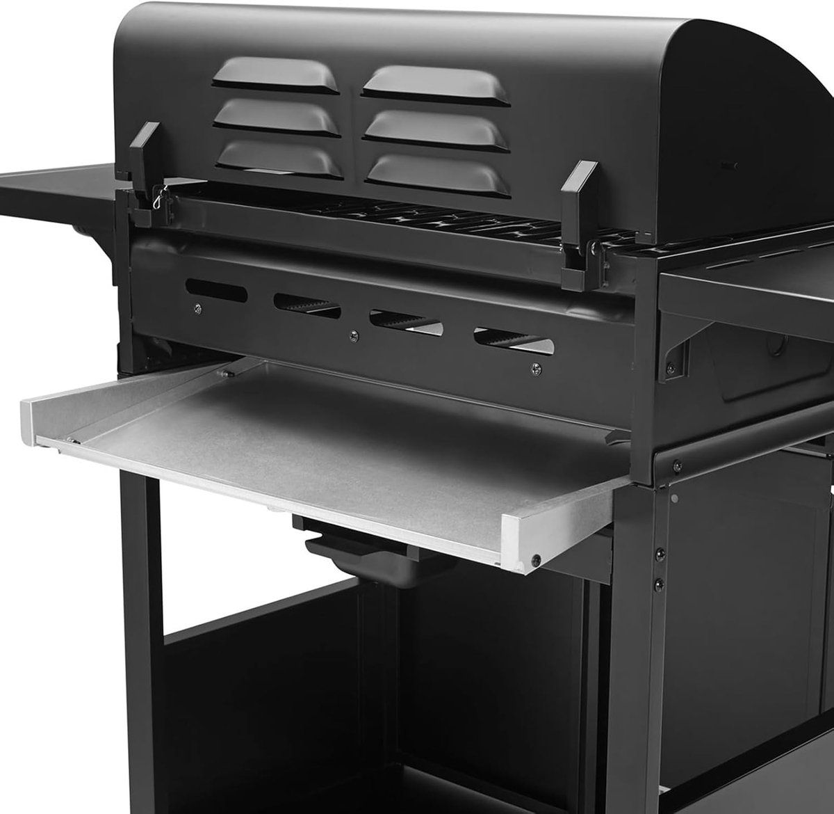 premium 4+1 gas bbq grillwagen met zijbrander, thermometer & warmhoudrek