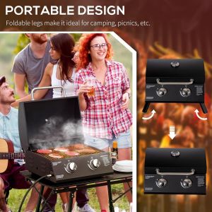 Premium Draagbare 2-Pits Gasbarbecue Tafelmodel BBQ Grill met Deksel &