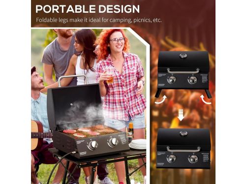Premium Draagbare 2-Pits Gasbarbecue Tafelmodel BBQ Grill met Deksel &