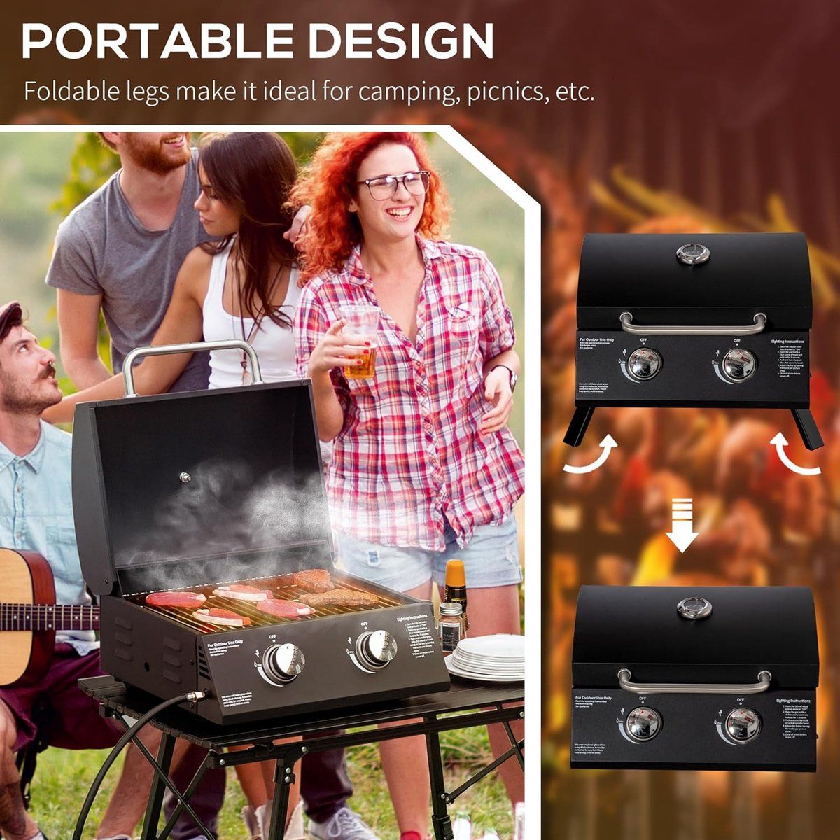 premium draagbare 2 pits gasbarbecue tafelmodel bbq grill met deksel &