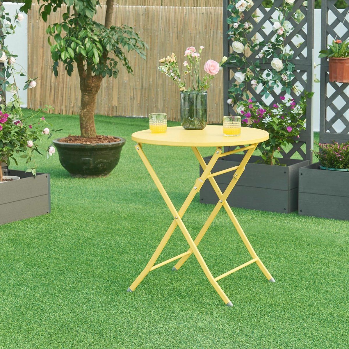 ronde klaptafel voor buiten 71xØ62 cm geel tuin &