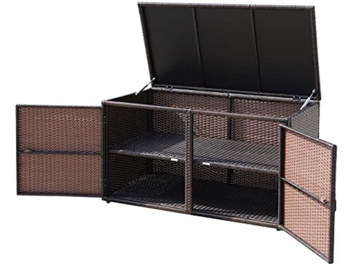 Rotan Opbergbox met Dubbele Deuren en Deksel - Duurzame Tuinkast