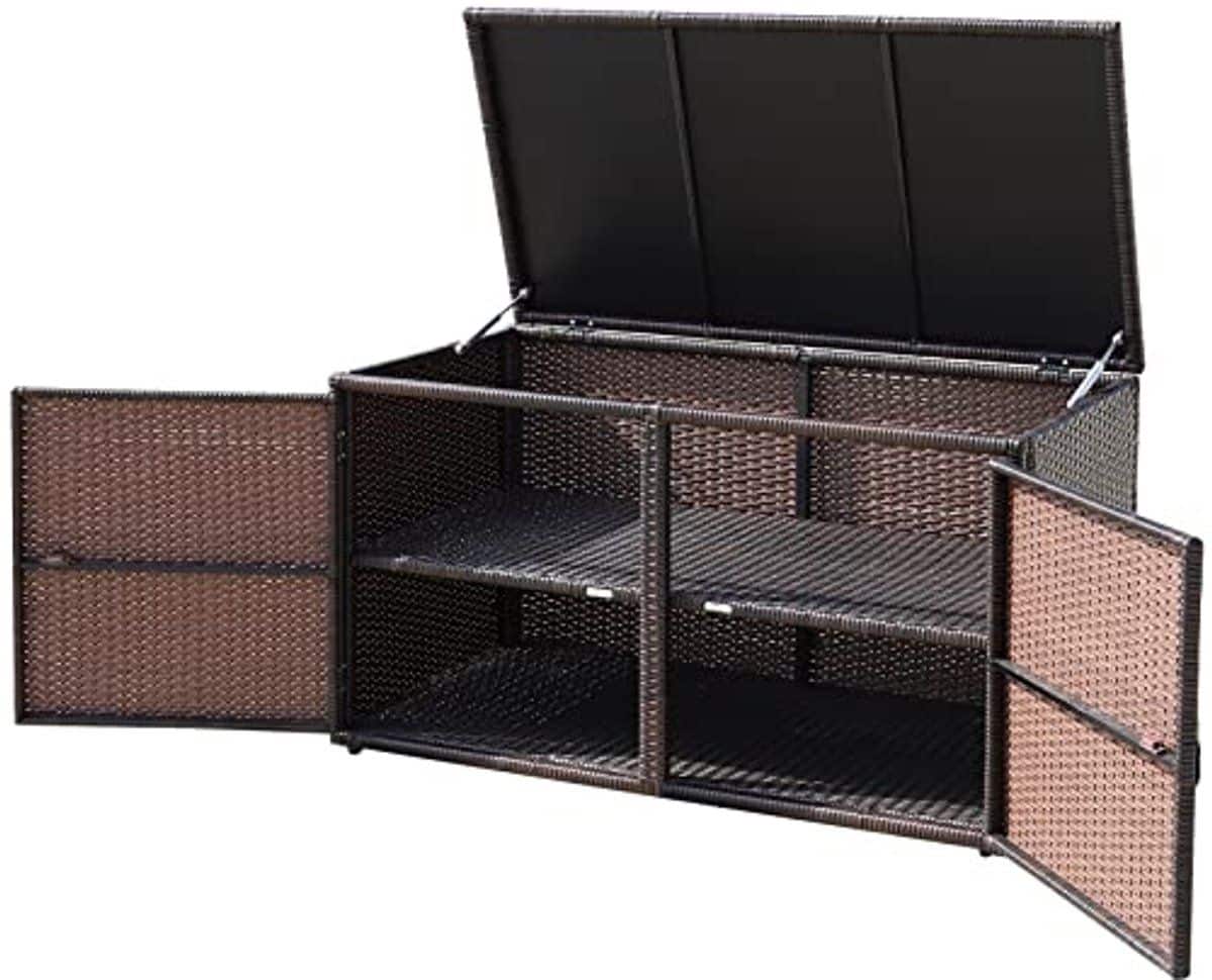 rotan opbergbox met dubbele deuren en deksel duurzame tuinkast