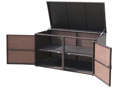 Rotan Opbergbox met Dubbele Deuren en Deksel - Duurzame Tuinkast