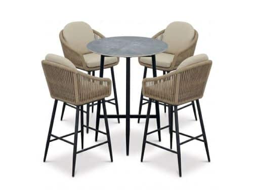 Santos Marble Grey/Mara Sahara Dust dining barset | 4 personen | sintered stone + touw | 90cm