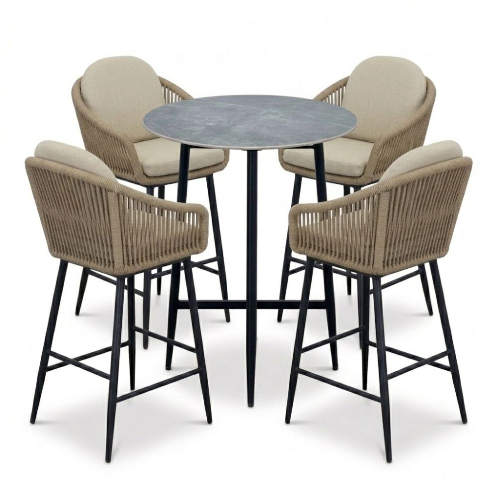 santos marble grey/mara sahara dust dining barset | 4 personen | sintered stone + touw | 90cm